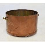 Copper watering can, kettle and large cylindrical two handled vessel measuring 46cm diameter
