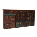 Bank of 19th Century Apothecary's or Chemists drawers comprising twenty-five assorted drawers most