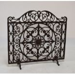 Cast metal rectangular fire screen/spark guard, 76cm wide x 69cm high