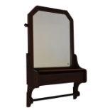 Victorian walnut wall mounted toilet mirror with box base and hanging rail below, 70cm x 43cm
