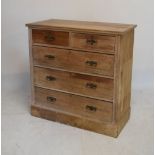 Stripped walnut chest of two short over three long drawers, 101cm, wide x 102cm high x 48cm deep