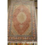 Modern Middle Eastern-style wool prayer rug of double-ended design with central lobed medallion, the