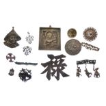 Assorted silver, white metal and other jewellery to include; bar brooch with Oriental characters,