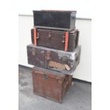 Four assorted early 20th Century trunks and chests to include; a large canvas-covered example with