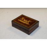 Early 20th Century Italian olive wood, amboyna and marquetry box with figural decoration, 13.5cm