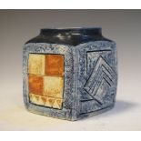 Troika pottery vase of cuboid form with typical geometric decoration, 8.5cm high
