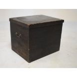 Late 19th/early 20th Century black-lacquered pine trunk or chest, with hinged rectangular cover