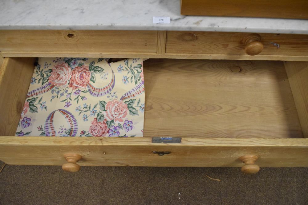 Marble-topped stripped pine washstand or chest of two short over two long drawers on swept bracket - Image 5 of 6