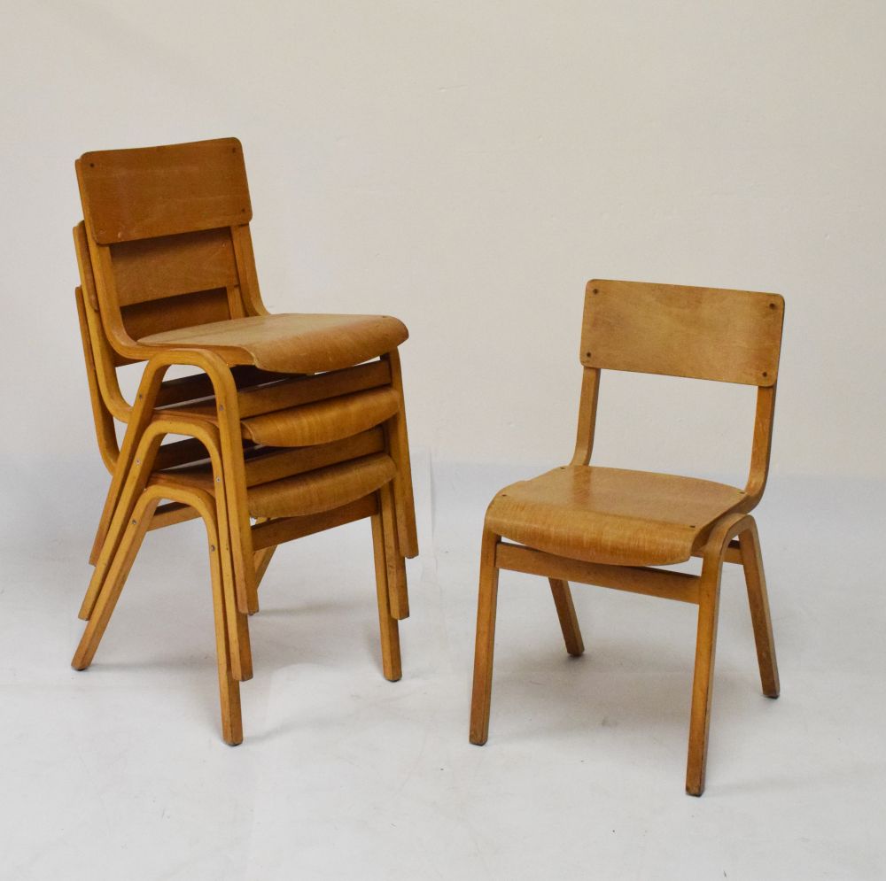Set of four bentwood beech stacking chairs
