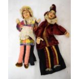 Two Vintage 20th Century composite headed children's puppets, tallest measuring approximately 66cm