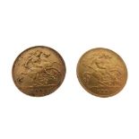 Gold Coins - Edward VII two half sovereigns, 1904 & 1906