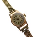 MuDu - Lady's 9ct gold wristwatch, the dial with Arabic 12 and 6, batons elsewhere, to a plaited