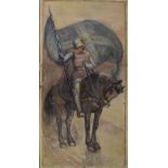 Attributed to Lelant Black - Two watercolours - Knight on horseback and Maiden on the shore watching