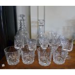 Georgian design triple ring mallet shaped decanter, a ships decanter and other table glass