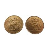 Gold Coins - George V two half sovereigns, 1911 & 1914