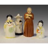 Four Royal Worcester porcelain candle snuffers comprising: Mandarin, Japanese Girl, a Monk and a