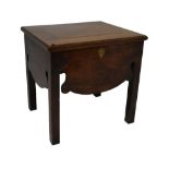 George III mahogany commode stool having hinged cover raised on square supports, 48cm wide x 40cm