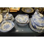 Large blue and white transfer printed tureen, cover and stand, the marked vintage 'J.M. & S.',