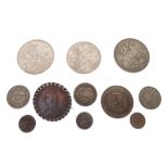 Assorted coinage to include; Victorian Crown 1899 and Golden Jubilee 1887, Shillings from same years