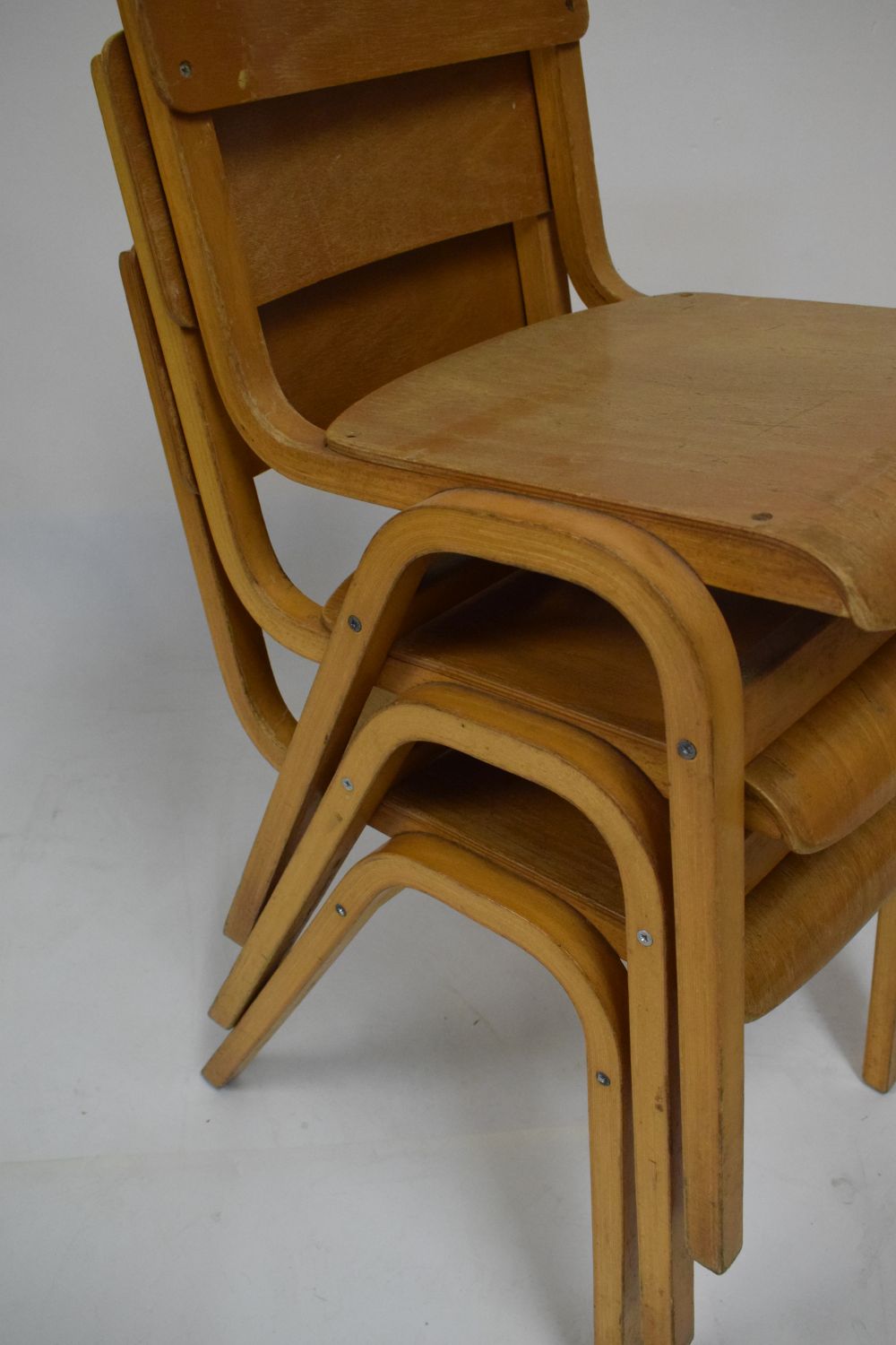 Set of four bentwood beech stacking chairs - Image 3 of 5