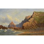 Charles H. Branscombe (fl.1891-1922) - Oil on paper, laid on board - 'The Cliffs at Upton, Bude',