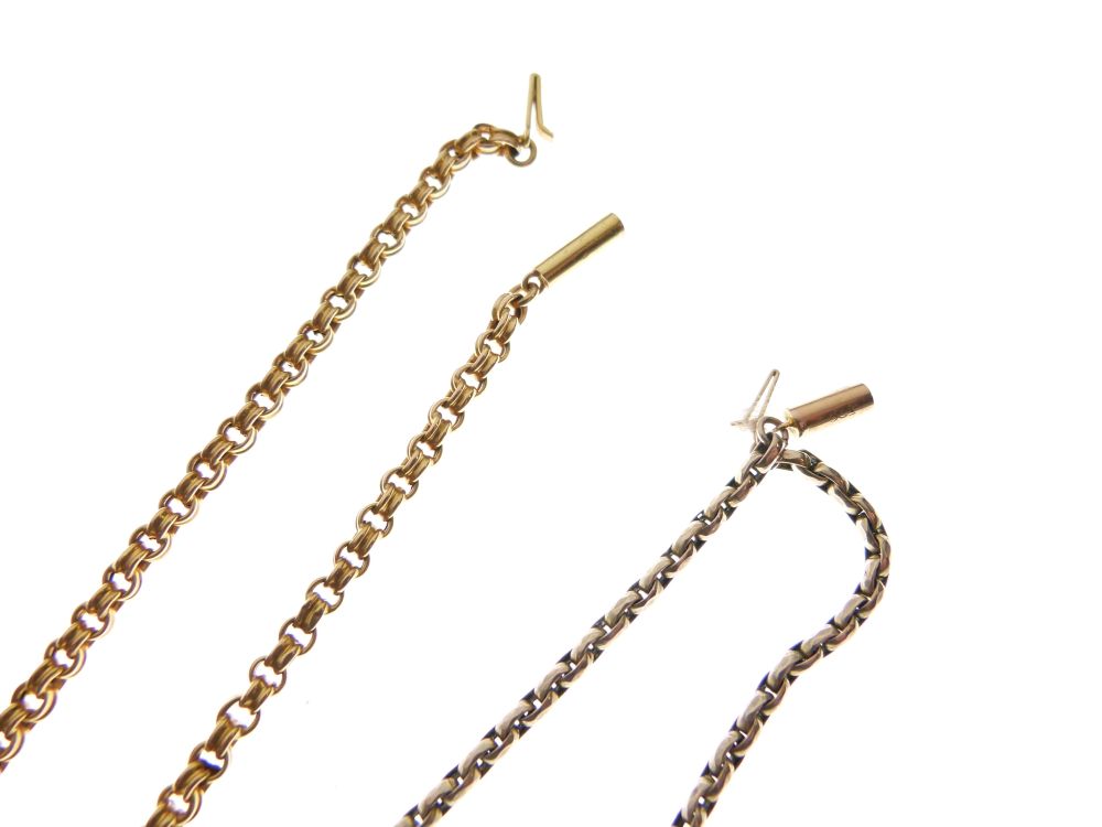 9ct gold neck chain, 7.5g approx, 49cm long, together with a yellow metal chain stamped '15ct', 43cm - Image 2 of 3