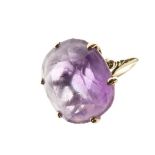 Yellow metal dress ring set large amethyst-coloured faceted stone approximately 16mm x 13mm, shank