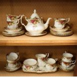 Royal Albert Old Country Roses pattern tea service of eight cups, seven saucers, eight plates,