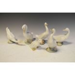 Six Spanish Nao porcelain figurines of ducks and geese, 15cm high (6)