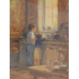 Barry Paine (modern) - Oil - 'Morning Sunlight', two children at a window, signed with initials