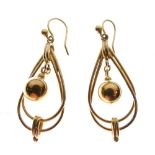 Pair of yellow metal earrings with tear drop frames, stamped 9ct, 5.5g approx