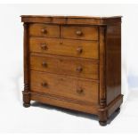 Good mid 19th Century golden and pollard oak chest of drawers, the moulded serpentine-fronted top