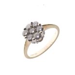 9ct gold and diamond cluster ring of flowerhead design set seven stones, 2.9g gross approx