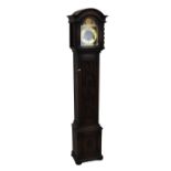 20th Century oak-cased chiming 'grandmother' clock, with 7.5-inch break-arched Roman dial with