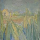 Bradbury - Oil on canvas - Landscape with cottage, signed verso, 49cm x 49cm, framed