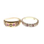 Late Victorian 15ct gold, ruby and seed pearl dress ring, Birmingham 1891, size P, together with a