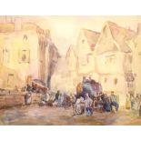 English School, 19th Century - Watercolour - 'Malaise' (Shoosmith), a market street scene with