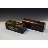 19th Century black lacquered dome-topped glove or pen box with painted floral and bird decoration,