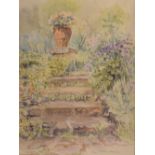 Caroline James - Four watercolours - Interior and Garden scenes, all signed, framed and glazed,