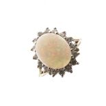 9ct gold and opal dress ring, the oval stone approximately 10mm x 8mm, within a border of sixteen