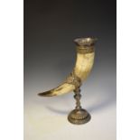 Late 19th Century ox horn table centre with silver-plated mounts and stand, 42.5cm high