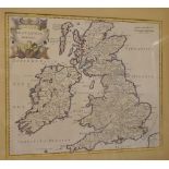 Hand-coloured map of the British Isles, 'Britannia Romana' after the 17th Century original, 36cm x