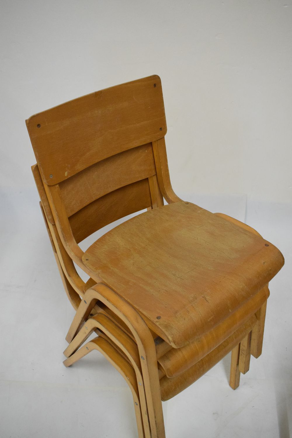 Set of four bentwood beech stacking chairs - Image 2 of 5