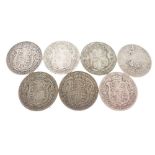 Six George V half-crowns and one Queen Victoria half-crown, date worn (7)