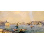 Joseph Galea (1904-1985) - Marsamxett Harbour and Valletta Harbour, Malta, 16cm x 31cm and 15.5cm