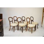 Set of four Victorian rosewood buckle-back dining chairs having stuff-over seats, and a pair of