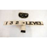 Railway Interest - Cast iron trackside sign '132 LEVEL', 100cm wide, together with a cast