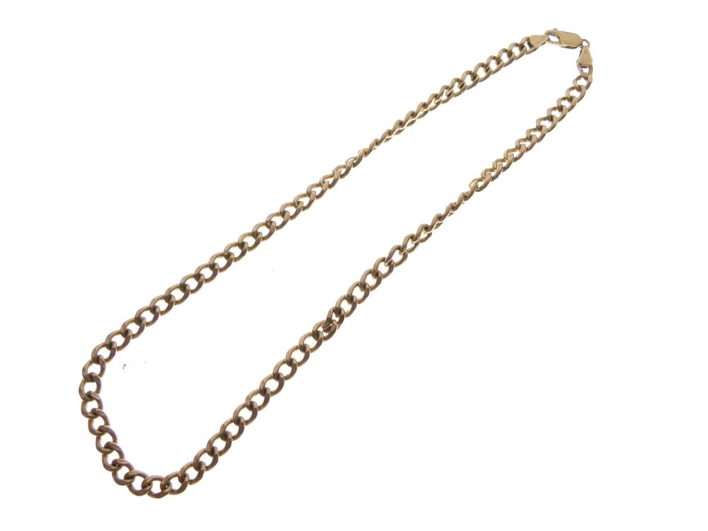 9ct gold necklace of filed curb link design, 36cm long approx, 7.9g approx