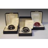 Three Caithness limited edition paperweights comprising Wedding Bell (22/250), Heart (120/250), to