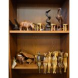 Quantity of carved wooden African and New Zealand animal ornaments